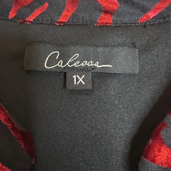 Calessa Tunic Top 1X Red Black Burnout Velvet Zebra Animal Print Holiday Party - Picture 5 of 8